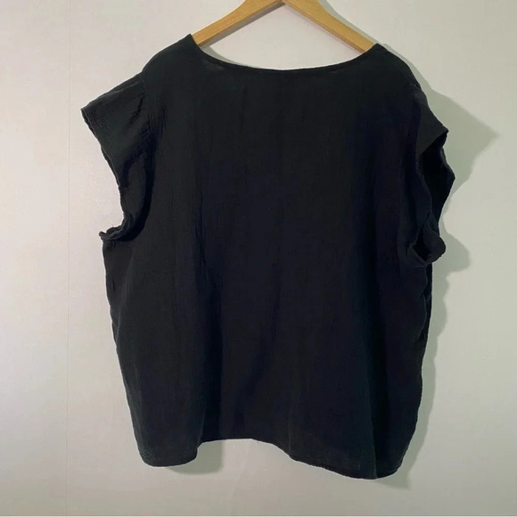 Three Dots Double Gauze Short Sleeve Top Black Size XXL - Picture 3 of 9